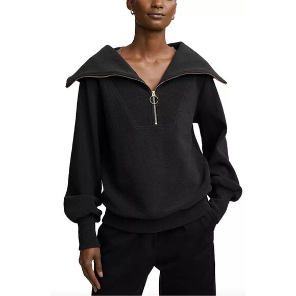 Women Varley Vine Ribbed Half Zip Pullover size S in Black Athleisure Minimalist - Picture 1 of 6
